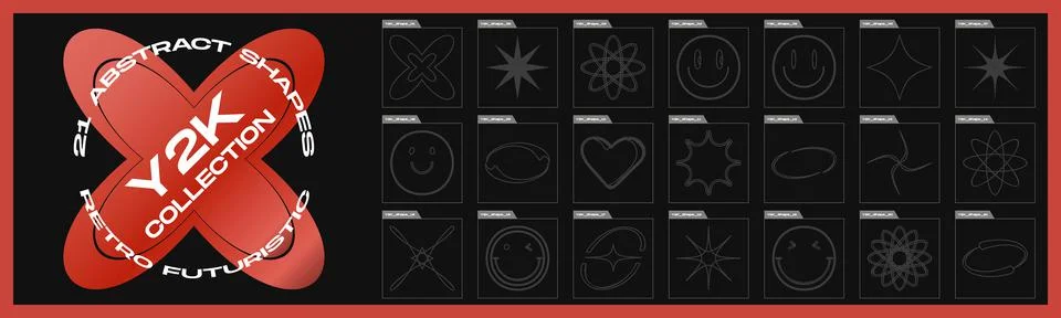 Vector set of Y2K. Large set of retro objects for design. Simple shapes forms. Stock Illustration