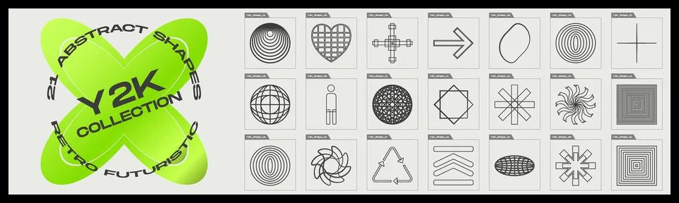 Vector set of Y2K. Large set of retro objects for design. Abstract bauhaus forms 스톡 일러스트