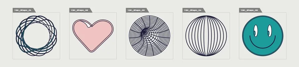 Vector set of Y2K. Large set of retro objects for design. Cyberpunk elements. 스톡 일러스트