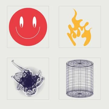 Vector set of Y2K. Large set of retro objects for design. Cyberpunk elements. Stock Illustration