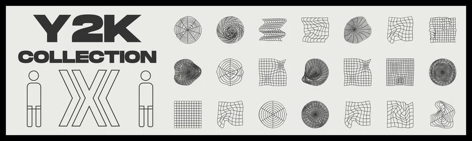 Vector set of Y2K. Rave psychedelic retro futuristic set. Modern abstract forms. Illustrazione stock