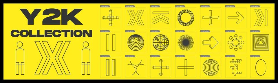 Vector set of Y2K. Rave psychedelic retro futuristic set. Templates for notes Illustrazione stock