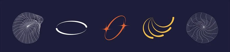 Vector set of Y2K. Rave psychedelic retro futuristic set. Flat minimalist icons. Illustrazione stock