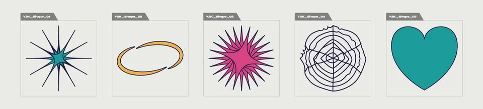 Vector set of Y2K. Rave psychedelic retro futuristic set. Templates for notes Illustrazione stock