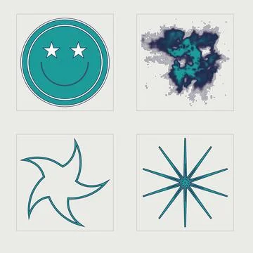 Vector set of Y2K. Rave psychedelic retro futuristic set. Objects in y2k style. Stock Illustration