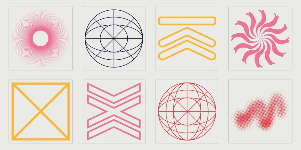 Vector set of Y2K. Rave psychedelic retro futuristic set. Modern abstract forms. Stockillustratie
