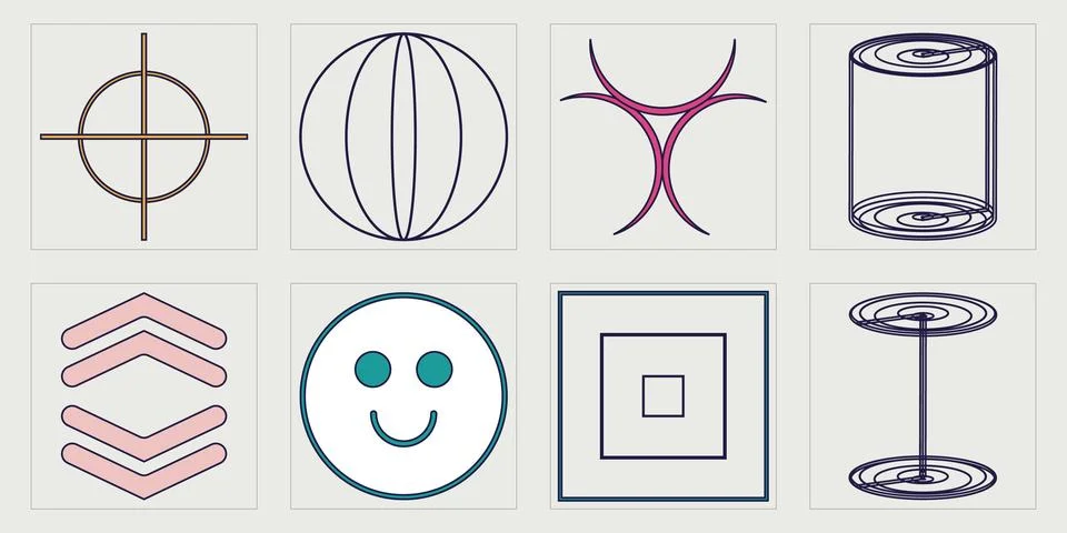 Vector set of Y2K. Rave psychedelic retro futuristic set. Flat minimalist icons. 스톡 일러스트