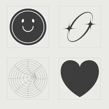 Vector set of Y2K. Retro futuristic graphic ornaments. Flat minimalist icons. Stock Illustration