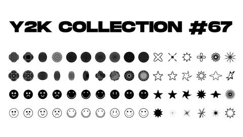 Vector set of Y2K stars, elements and retro-futuristic graphic ornaments Stock Illustration