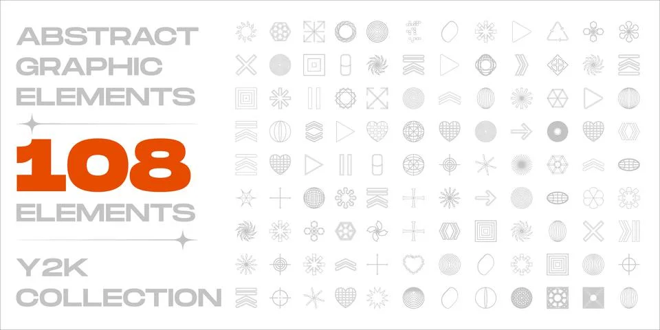 Vector set of Y2K. Trendy geometric design elements. Simple shapes forms. Stock Illustration