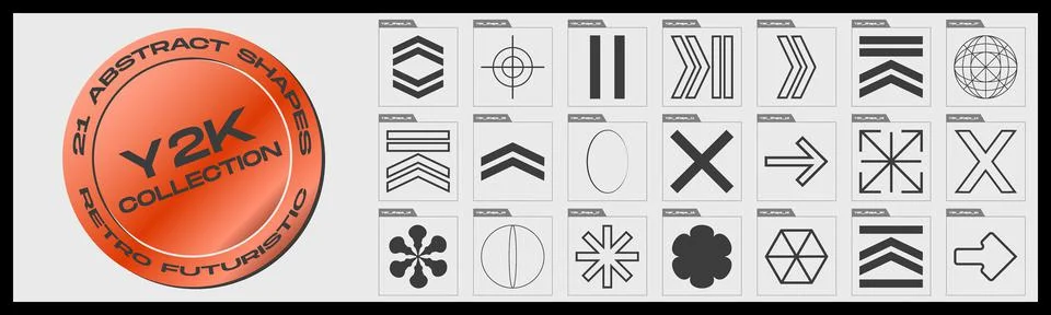 Vector set of Y2K. Trendy geometric design elements. Frames inspired brutalism. Stock Illustration