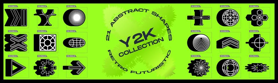 Vector set of Y2K. Trendy geometric design elements. Simple shapes forms. Stock Illustration