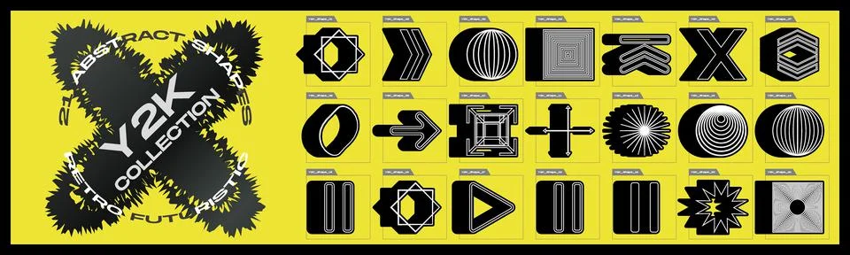 Vector set of Y2K. Trendy geometric design elements. Simple shapes forms. Stock Illustration