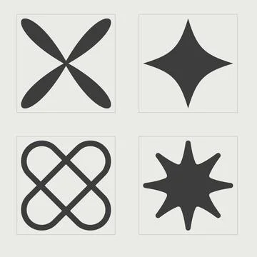 Vector set of Y2K. Trendy geometric postmodern figures. Flat minimalist icons. イラスト素材