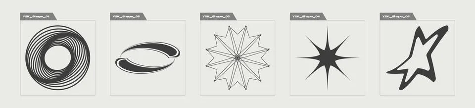 Vector set of Y2K. Trendy geometric postmodern figures. Cyberpunk elements. Stock Illustration