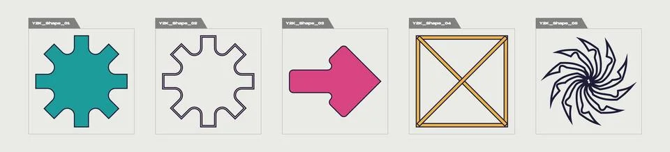 Vector set of Y2K. Trendy geometric postmodern figures. Objects in y2k style. Illustrazione stock