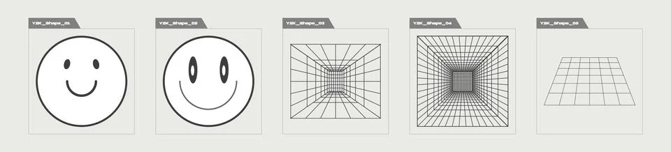 Vector set of Y2K. Trendy geometric postmodern figures. For modern T-shirts Stockillustratie
