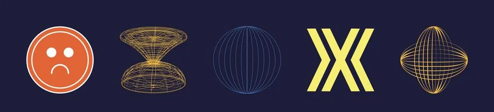 Vector set of Y2K. Trendy geometric postmodern figures. Objects in y2k style. 스톡 일러스트