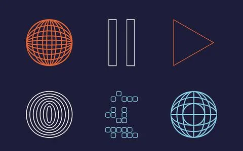 Vector set of Y2K. Trendy geometric postmodern figures. Cyberpunk elements. Stock Illustration