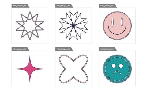 Vector set of Y2K. Trendy geometric postmodern figures. Cyberpunk elements. Stock Illustration