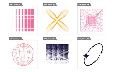Vector set of Y2K. Trendy geometric postmodern figures. Flat minimalist icons. 스톡 일러스트