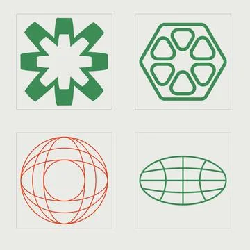 Vector set of Y2K. Trendy geometric postmodern figures. For modern T-shirts Illustrazione stock