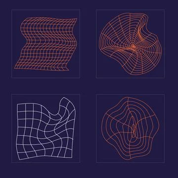 Vector set of Y2K. Trendy geometric postmodern figures. Cyberpunk elements. Stock Illustration