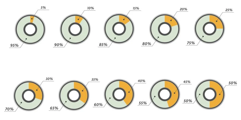 Vector set of yellow blue circle diagrams isolated on grey background Stock Illustration