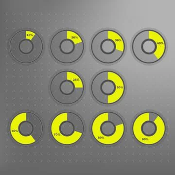 Vector set of yellow circle diagrams isolated on grey background Illustration