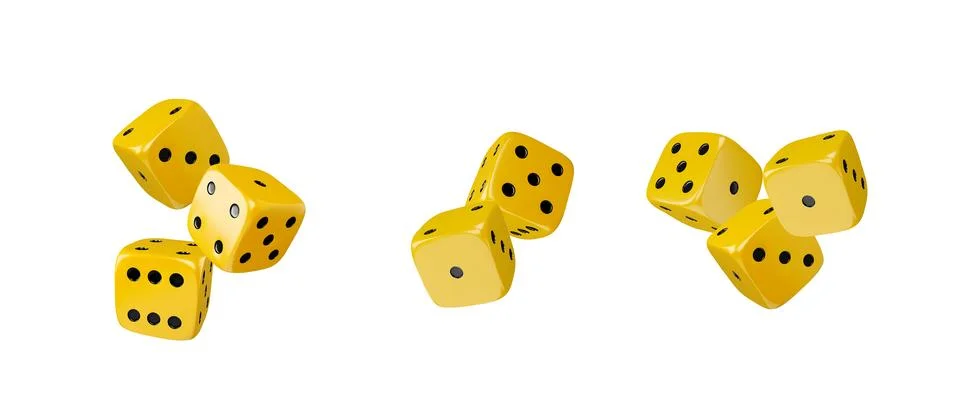 Vector set of yellow dices for games on an isolated background. Illustrazione stock