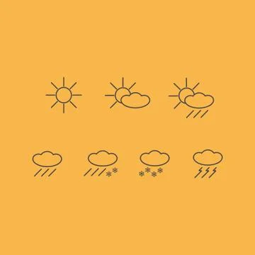 Vector set of yellow, grey weather forecast icons isolated イラスト素材