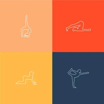 Vector set of yoga poses in a linear style. Women practicing yoga. Yoga postures Stock Illustration