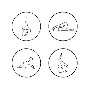 Vector set of yoga poses in a linear style. Women practicing yoga. Yoga postures Stock Illustration