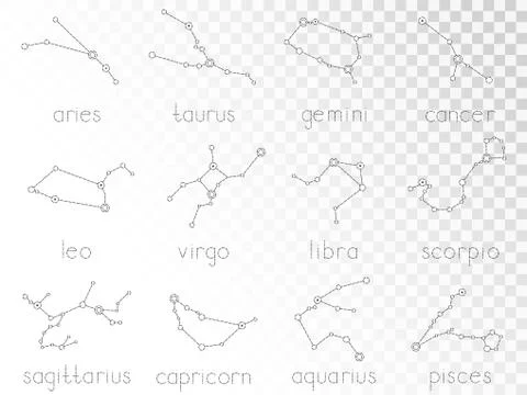 Vector set of zodiac constellations. Stock Illustration