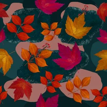 Vector seVector Seamless Colorful, Hand Drawn  Autumn, Fall Leaves Pattern イラスト素材