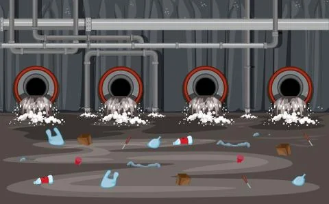 A Vector of Sewer Pipe with Pollution Stock Illustration