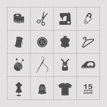 Vector sewing equipment and needlework icons set Stock Illustration