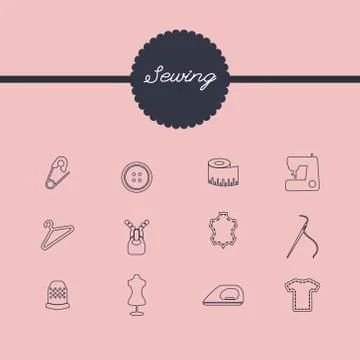 Vector sewing equipment and needlework icons set Stock Illustration