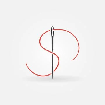 Vector Sewing Needle with Red Thread creative icon or symbol Stock Illustration