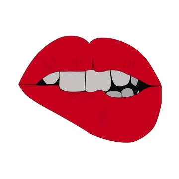 Vector sexy red lips icon in red lipstick. image Red Women's Lips are smiling Stock Illustration