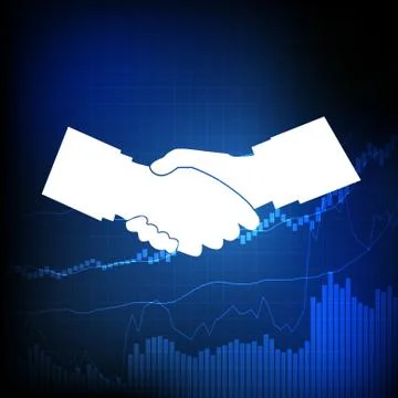 Vector : Shaking hand with business graph on blue background Stock Illustration