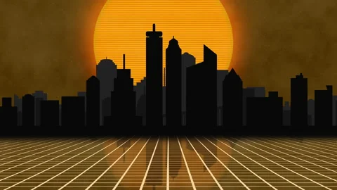 Vector (shape) animation of city at dusk (sunset or sunrise). Warm sitting sun Stock Footage 152830160