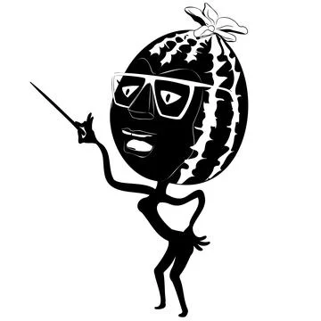 Vector shape of cartoon watermelon with glasses holding pointer in his hand. Stock Illustration