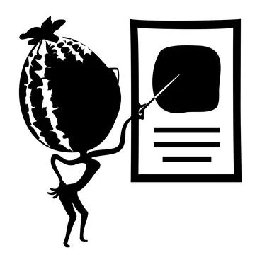 Vector shape of cartoon watermelon with glasses holding pointer in his hand. Illustrazione stock