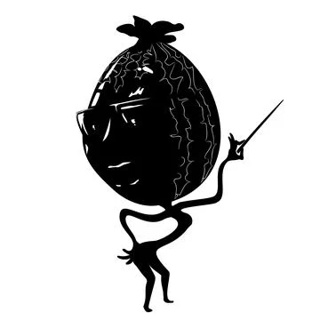Vector shape of cartoon watermelon with glasses holding pointer in his hand. Stock Illustration