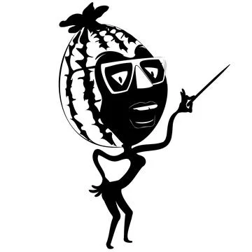 Vector shape of cartoon watermelon with glasses holding pointer in his hand. Stock Illustration