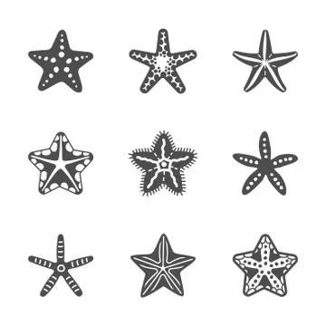 Vector shape set of various sea starfish Stock Illustration