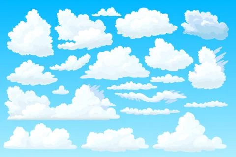 Vector shaped fluffy cloud cartoon sky set 스톡 일러스트
