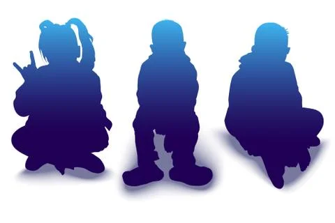 Vector shapes of sitting group of children Stock Illustration