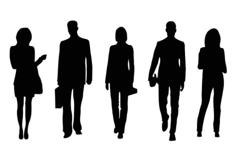 Vector shapes of walking office workers Stock Illustration